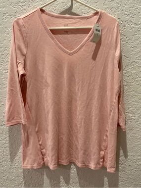J. Jill Light Pink V-Neck 3/4 length Pima Cotton Top